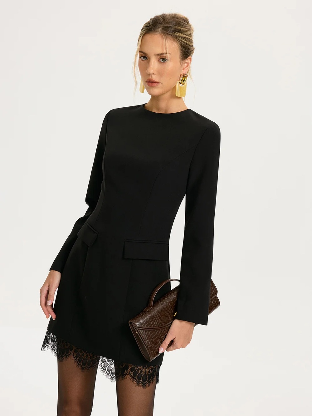 COMMENSE Lace Trim Tailored Mini Dress - size Large